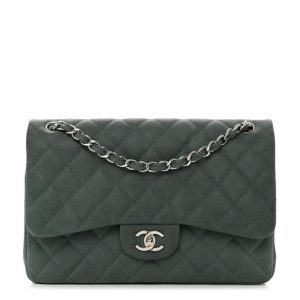 Chanel Double Flap Jumbo in Green Caviar Leather