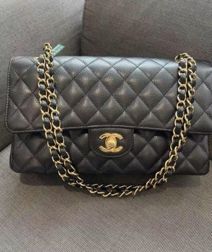 Click to view full screen Chanel Double Flap Caviar Black Designer Handbags photo review
