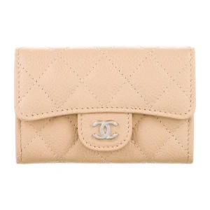 Chanel Small Interlocking CC Logo Compact Wallet Quilted Caviar Leather Silver Hardware