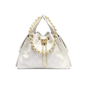 Chanel White Quilted Shiny Calfskin Leather  Shoulder Bags