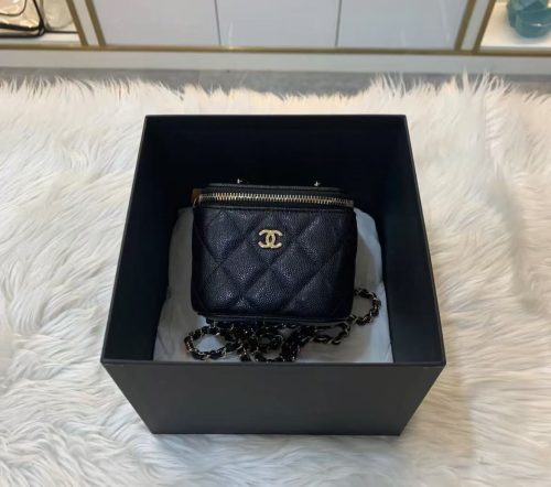 Click to view full screen Chanel CC Dynasty Vanity Case Small Black Quilted Lambskin Leather Gold Hardware photo review